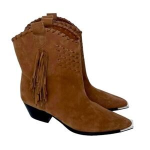 Schutz Alexxa Suede Fringe Western Cowboy Boots Size 8.5B